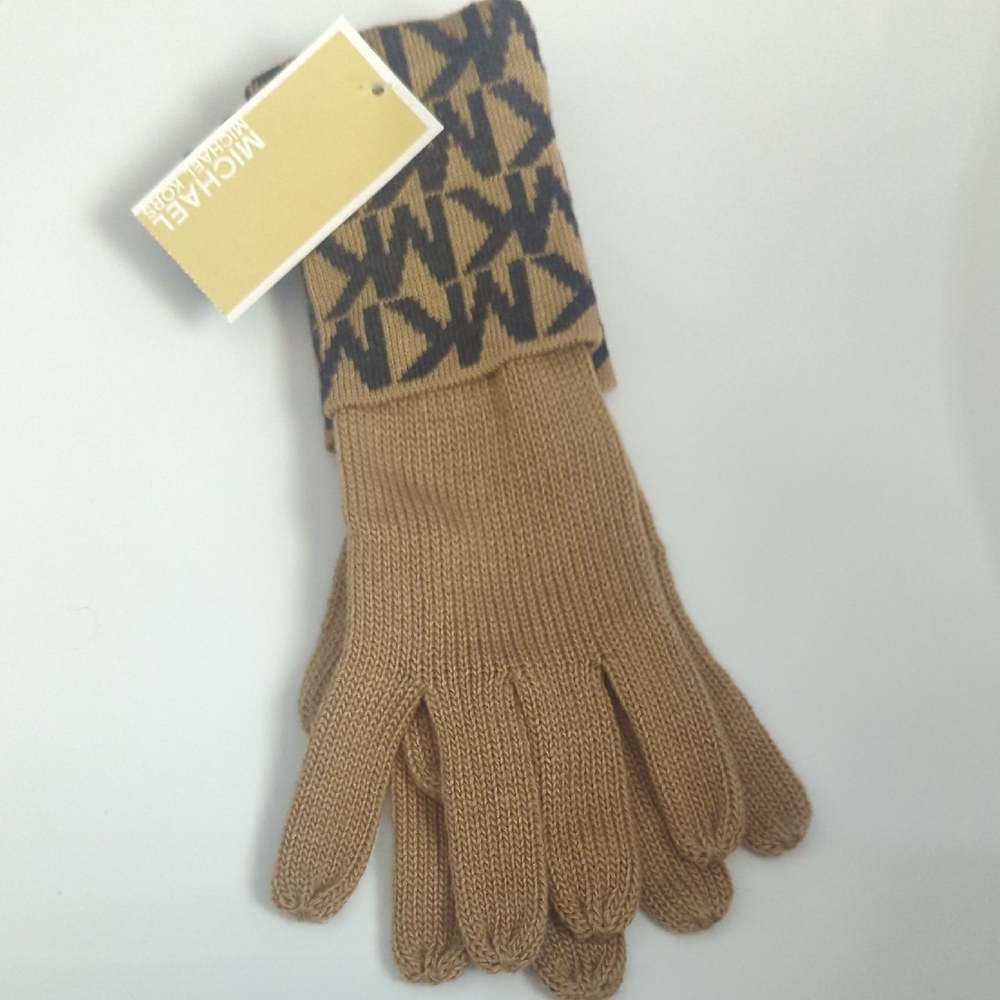 Michael Kors Tan Logo Knit Gloves